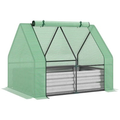 HKM-0908605 Galvanized Raised Garden Bed with Mini Greenhouse Cover and Roll-Up Windows for Outdoor Planting, 50 x 37.5 x 36.25 Inches
