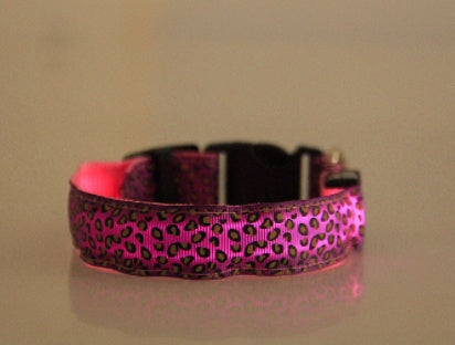 HKM-0908989 LED Pet Safety Collar with Adjustable Nylon and Leopard Print Design
