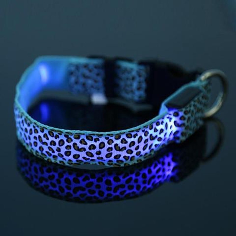 HKM-0908989 LED Pet Safety Collar with Adjustable Nylon and Leopard Print Design