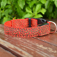 HKM-0908989 LED Pet Safety Collar with Adjustable Nylon and Leopard Print Design