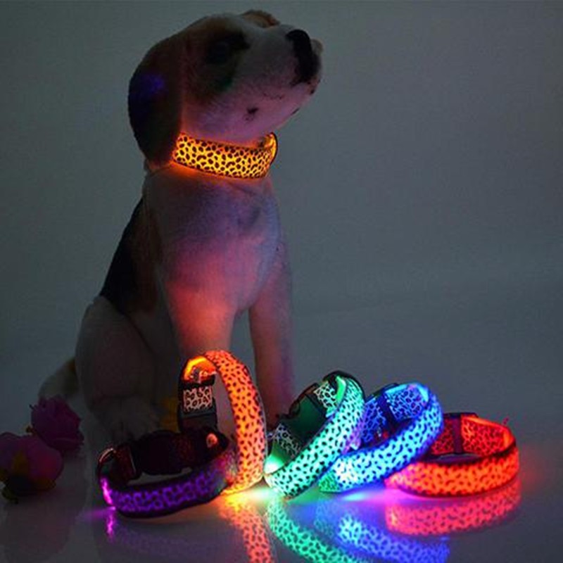 HKM-0908989 LED Pet Safety Collar with Adjustable Nylon and Leopard Print Design