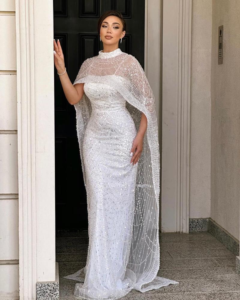HKM-090899 Elegant White Evening Dress for Women - Classic Style, Versatile Design