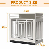 HKM-0910653 Wooden Dog Kennel with Divider and Storage Drawers, 43.3 Inch Large Pet Crate for Medium to Large Dogs