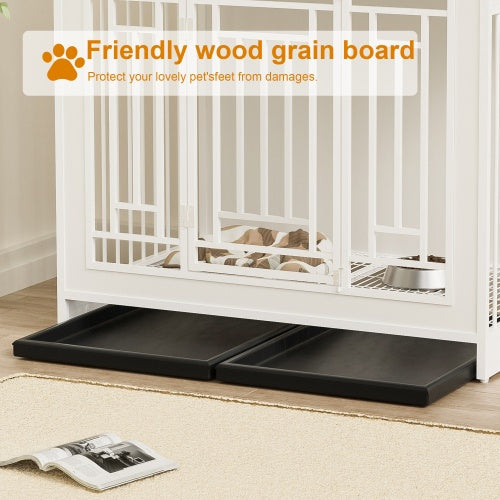 HKM-0910653 Wooden Dog Kennel with Divider and Storage Drawers, 43.3 Inch Large Pet Crate for Medium to Large Dogs