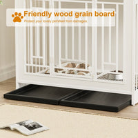 HKM-0910653 Wooden Dog Kennel with Divider and Storage Drawers, 43.3 Inch Large Pet Crate for Medium to Large Dogs