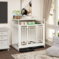 HKM-0910653 Wooden Dog Kennel with Divider and Storage Drawers, 43.3 Inch Large Pet Crate for Medium to Large Dogs