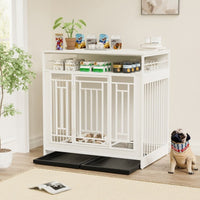 HKM-0910653 Wooden Dog Kennel with Divider and Storage Drawers, 43.3 Inch Large Pet Crate for Medium to Large Dogs