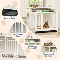HKM-0910653 Wooden Dog Kennel with Divider and Storage Drawers, 43.3 Inch Large Pet Crate for Medium to Large Dogs