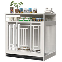 HKM-0910653 Wooden Dog Kennel with Divider and Storage Drawers, 43.3 Inch Large Pet Crate for Medium to Large Dogs