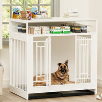 HKM-0910653 Wooden Dog Kennel with Divider and Storage Drawers, 43.3 Inch Large Pet Crate for Medium to Large Dogs