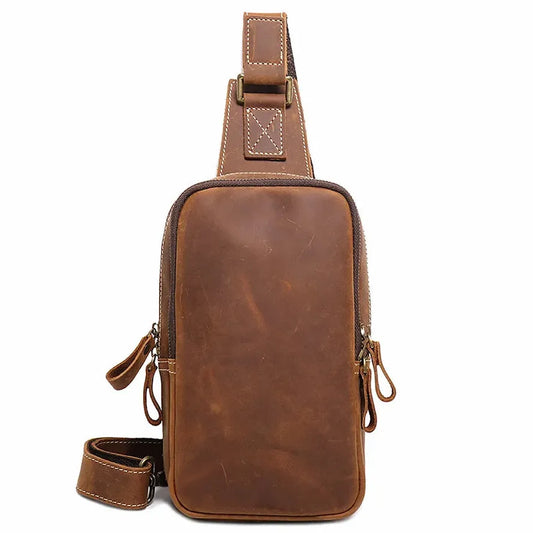 HKM-091219 Men's Casual Leather Chest Bag with Large Capacity in Brown and Coffee