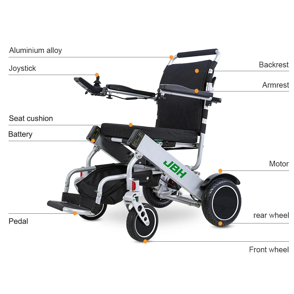 HKM-091219 Portable Foldable Aluminum Alloy Nursing Wheelchair with Dual Motors and 120kg Load Capacity