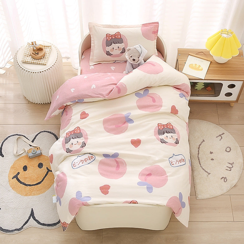 HKM-091347 Pure Cotton Children's Six-Piece Bedding Set with Duvet, Cushion, and Pillow Cores