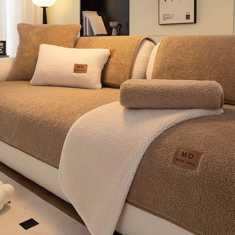 HKM-091411 Lambswool Solid Color Non-Slip Sofa Cushion Covers in Various Sizes