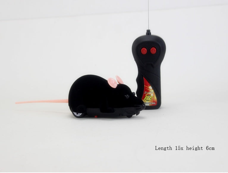 HKM-0914365 Remote-Controlled Flocking Cat Mouse Toy in Black, Gray, and Brown – Battery Not Included