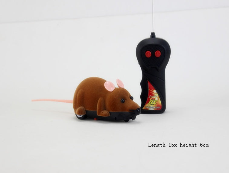 HKM-0914365 Remote-Controlled Flocking Cat Mouse Toy in Black, Gray, and Brown – Battery Not Included