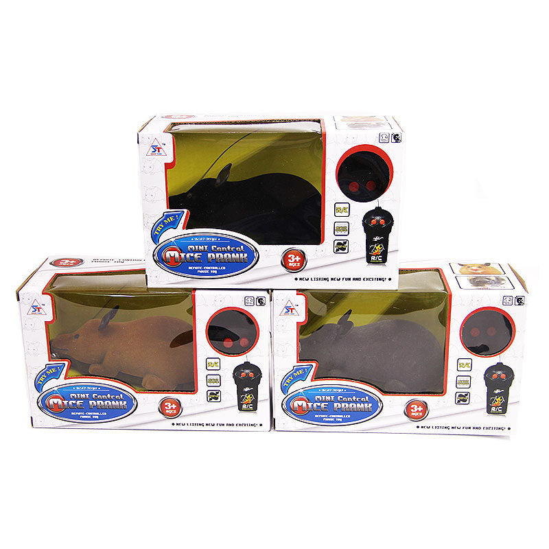 HKM-0914365 Remote-Controlled Flocking Cat Mouse Toy in Black, Gray, and Brown – Battery Not Included