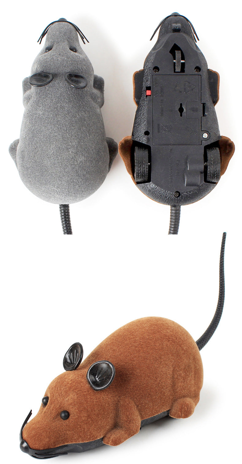 HKM-0914365 Remote-Controlled Flocking Cat Mouse Toy in Black, Gray, and Brown – Battery Not Included