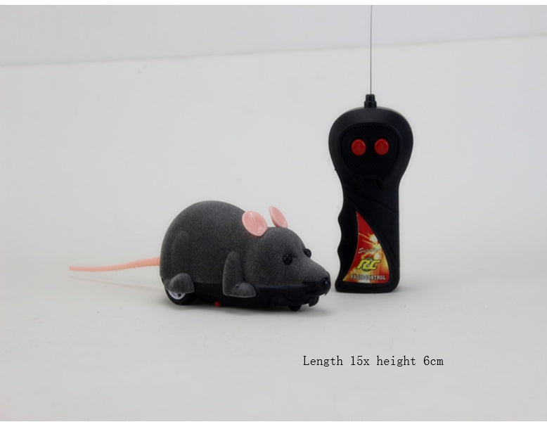 HKM-0914365 Remote-Controlled Flocking Cat Mouse Toy in Black, Gray, and Brown – Battery Not Included
