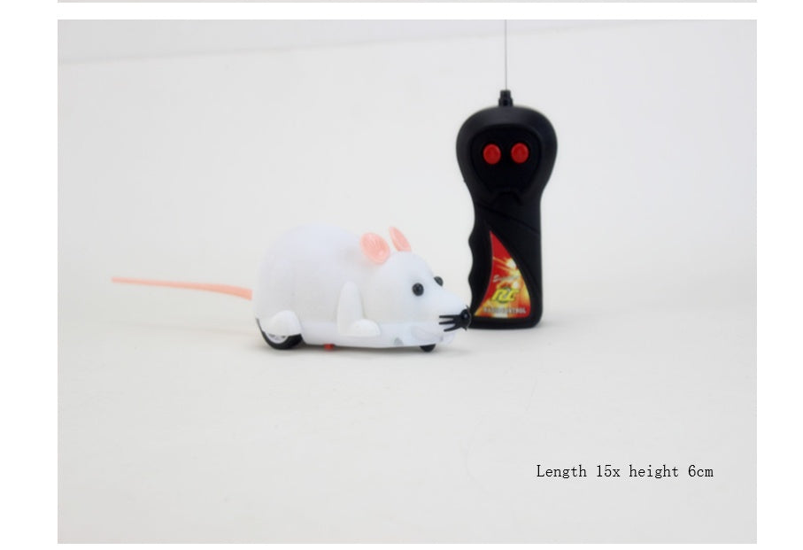 HKM-0914365 Remote-Controlled Flocking Cat Mouse Toy in Black, Gray, and Brown – Battery Not Included