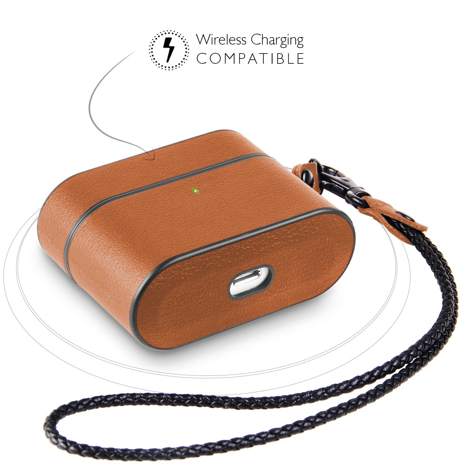 HKM-091539 Wireless Bluetooth Headset Leather Case Compatible with iPhone Models - Protective Cover with Hand Strap