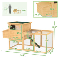 HKM-0916413 75" Wooden Chicken Coop with Nesting Box, Removable Tray, Ramp, and Secure Run for Backyard Use