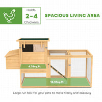 HKM-0916413 75" Wooden Chicken Coop with Nesting Box, Removable Tray, Ramp, and Secure Run for Backyard Use