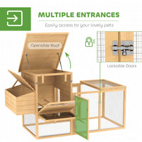 HKM-0916413 75" Wooden Chicken Coop with Nesting Box, Removable Tray, Ramp, and Secure Run for Backyard Use