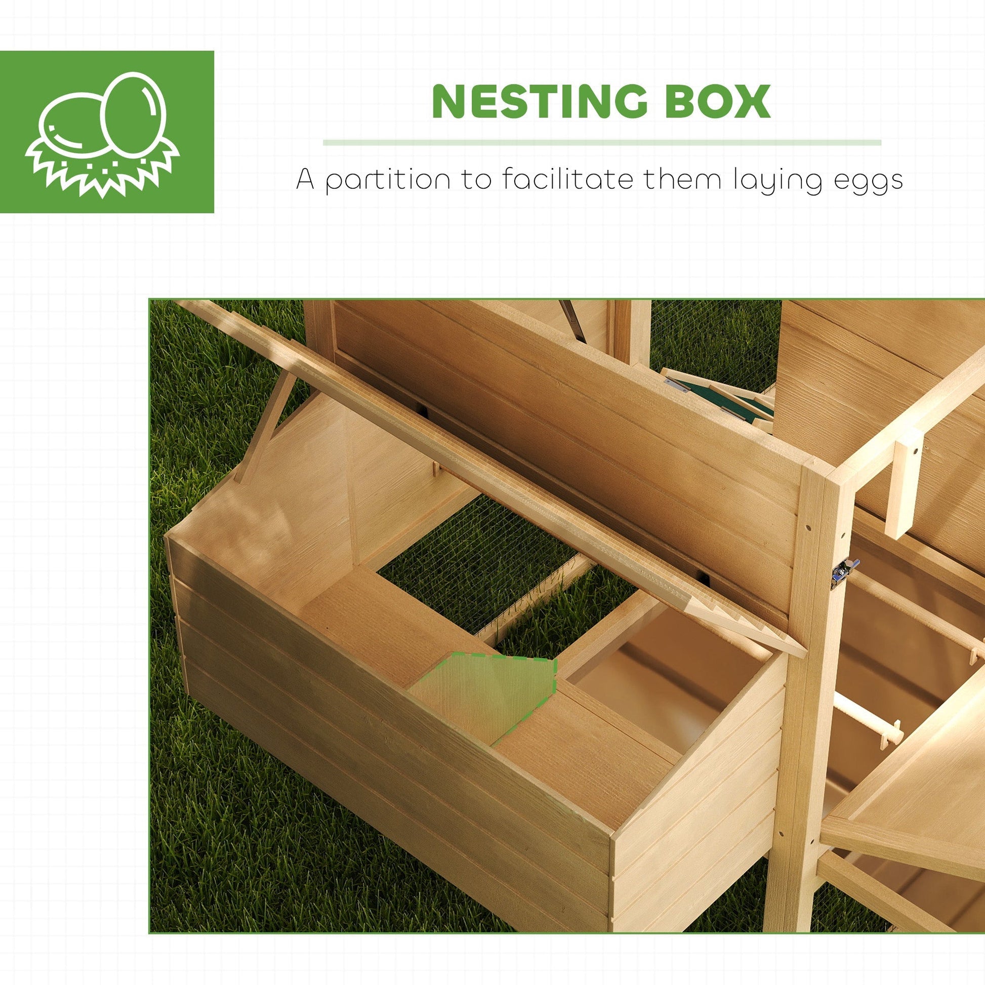 HKM-0916413 75" Wooden Chicken Coop with Nesting Box, Removable Tray, Ramp, and Secure Run for Backyard Use
