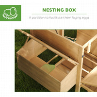 HKM-0916413 75" Wooden Chicken Coop with Nesting Box, Removable Tray, Ramp, and Secure Run for Backyard Use