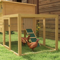 HKM-0916413 75" Wooden Chicken Coop with Nesting Box, Removable Tray, Ramp, and Secure Run for Backyard Use