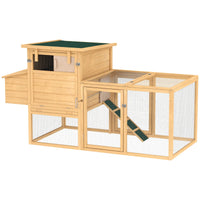 HKM-0916413 75" Wooden Chicken Coop with Nesting Box, Removable Tray, Ramp, and Secure Run for Backyard Use