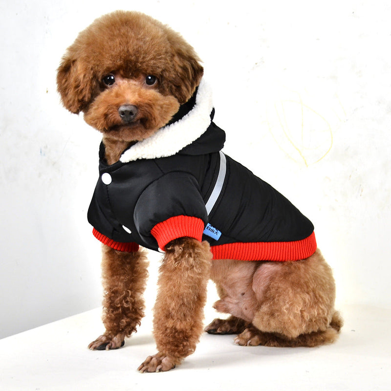 HKM-0917181 Reflective Silk Cotton-Padded Hooded Jacket for Small Dogs - Casual Autumn/Winter Wear, Available in Multiple Colors
