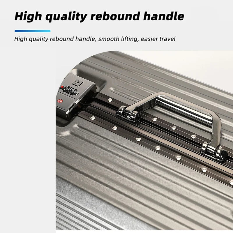 HKM-091731 Custom Aluminium Travel Luggage in 20, 24, 28 Inch Sizes with PC Spinner Wheels
