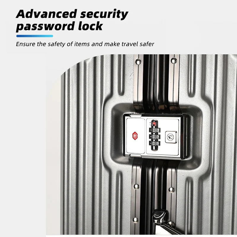 HKM-091731 Custom Aluminium Travel Luggage in 20, 24, 28 Inch Sizes with PC Spinner Wheels