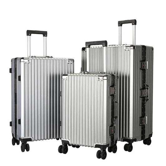 HKM-091731 Custom Aluminium Travel Luggage in 20, 24, 28 Inch Sizes with PC Spinner Wheels