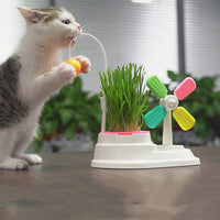 HKM-0917565 Windmill Cat Stick Toy with Interactive Blades and Flexible Pulling Rod