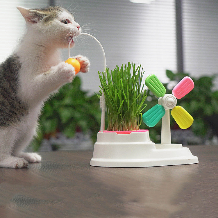 HKM-0917565 Windmill Cat Stick Toy with Interactive Blades and Flexible Pulling Rod