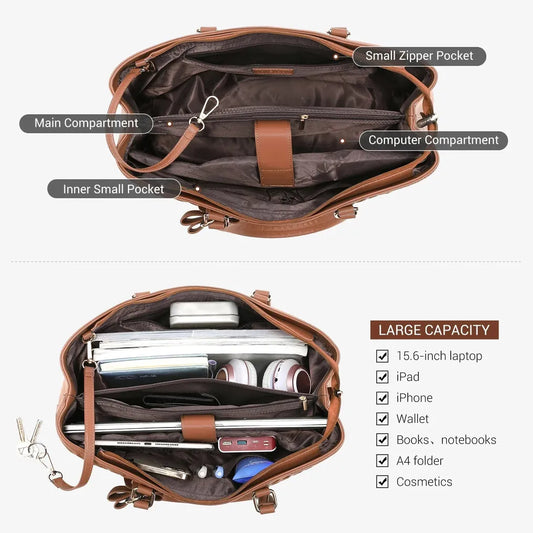 HKM-092051 Waterproof PU Leather Laptop Tote Bag for Women - 15.6 Inch Business Briefcase