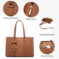 HKM-092051 Waterproof PU Leather Laptop Tote Bag for Women - 15.6 Inch Business Briefcase