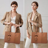 HKM-092051 Waterproof PU Leather Laptop Tote Bag for Women - 15.6 Inch Business Briefcase