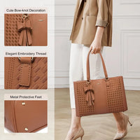 HKM-092051 Waterproof PU Leather Laptop Tote Bag for Women - 15.6 Inch Business Briefcase