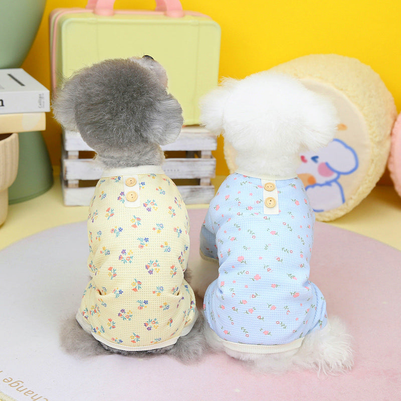HKM-0920893 Floral Waffle Dog Clothes in Yellow, Green, and Sky Blue - Various Sizes Available