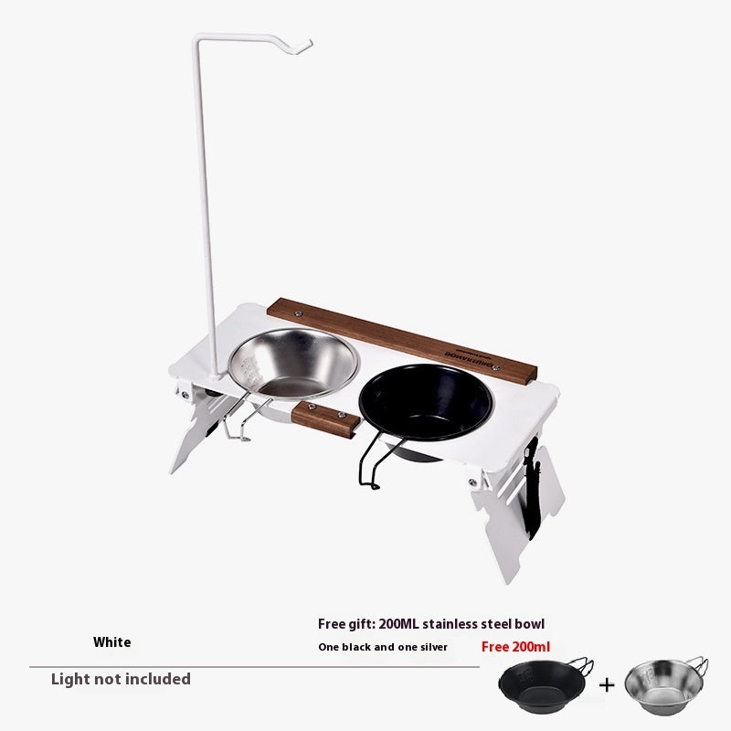 HKM-0924477 Pet Double Bowl Rack with Lamp Post for Outdoor Use - Suitable for Small and Medium Pets