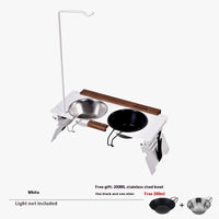 HKM-0924477 Pet Double Bowl Rack with Lamp Post for Outdoor Use - Suitable for Small and Medium Pets