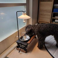 HKM-0924477 Pet Double Bowl Rack with Lamp Post for Outdoor Use - Suitable for Small and Medium Pets