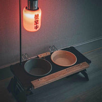 HKM-0924477 Pet Double Bowl Rack with Lamp Post for Outdoor Use - Suitable for Small and Medium Pets