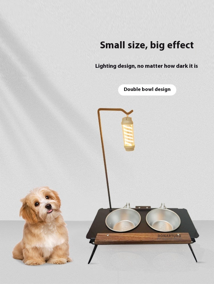 HKM-0924477 Pet Double Bowl Rack with Lamp Post for Outdoor Use - Suitable for Small and Medium Pets