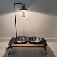 HKM-0924477 Pet Double Bowl Rack with Lamp Post for Outdoor Use - Suitable for Small and Medium Pets