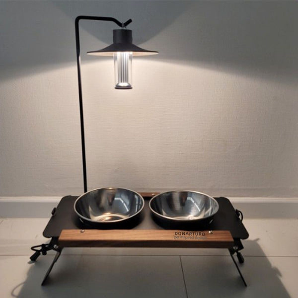 HKM-0924477 Pet Double Bowl Rack with Lamp Post for Outdoor Use - Suitable for Small and Medium Pets
